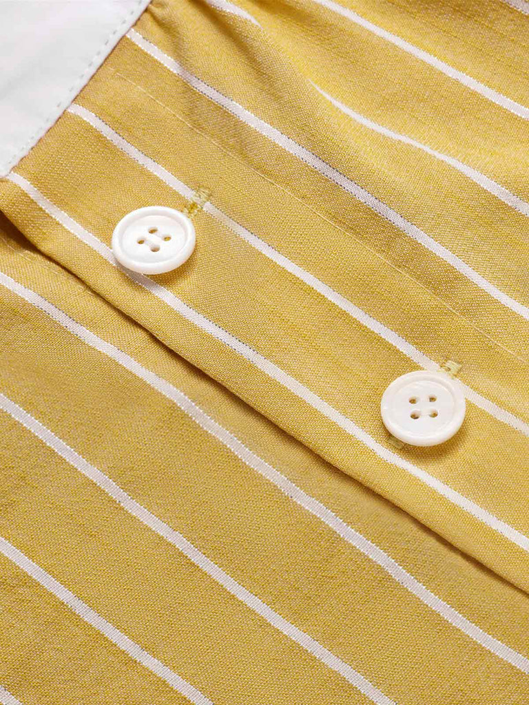 [Pre-Sale] 2PCS Yellow 1950s Stripes Tie-Front Blouse & Shorts