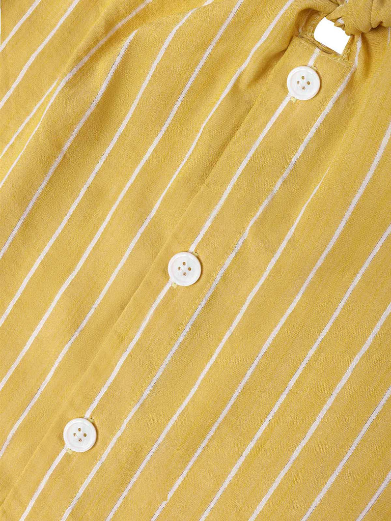 [Pre-Sale] 2PCS Yellow 1950s Stripes Tie-Front Blouse & Shorts