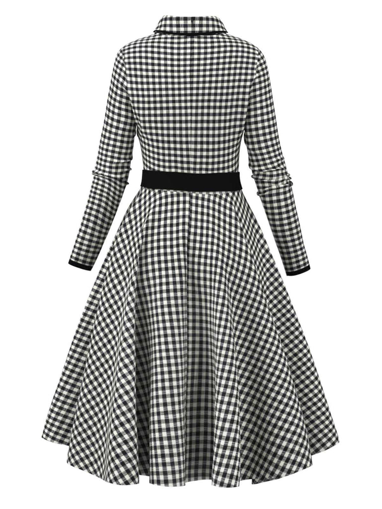 [Pré-vente] Robe noire à carreaux vichy à revers des années 1950