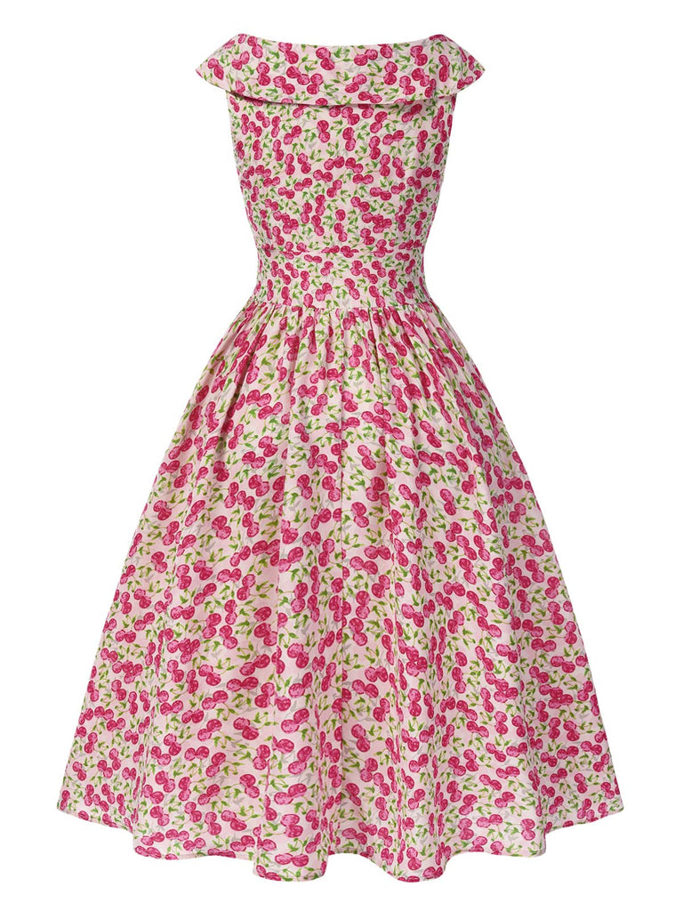 [Pré-vente] Robe trapèze sans manches rose à nœud cerise des années 1950