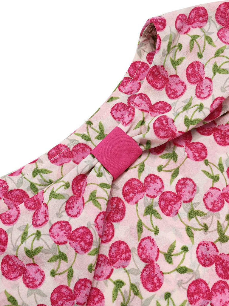 [Pré-vente] Robe trapèze sans manches rose à nœud cerise des années 1950