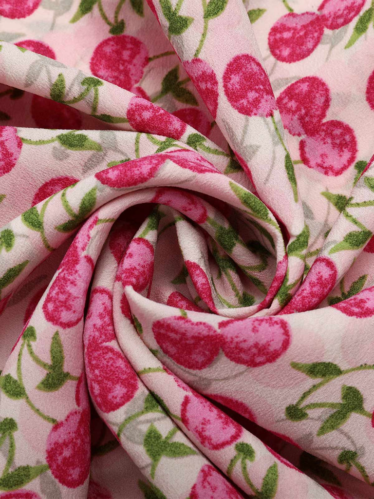 [Pré-vente] Robe trapèze sans manches rose à nœud cerise des années 1950