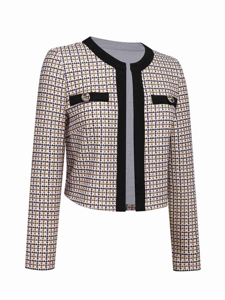 Manteau court patchwork tricoté beige des années 1960