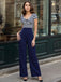 [Pre-Sale] Blue 1950s Hollow Bow Stripe Patchwork Jumpsuit