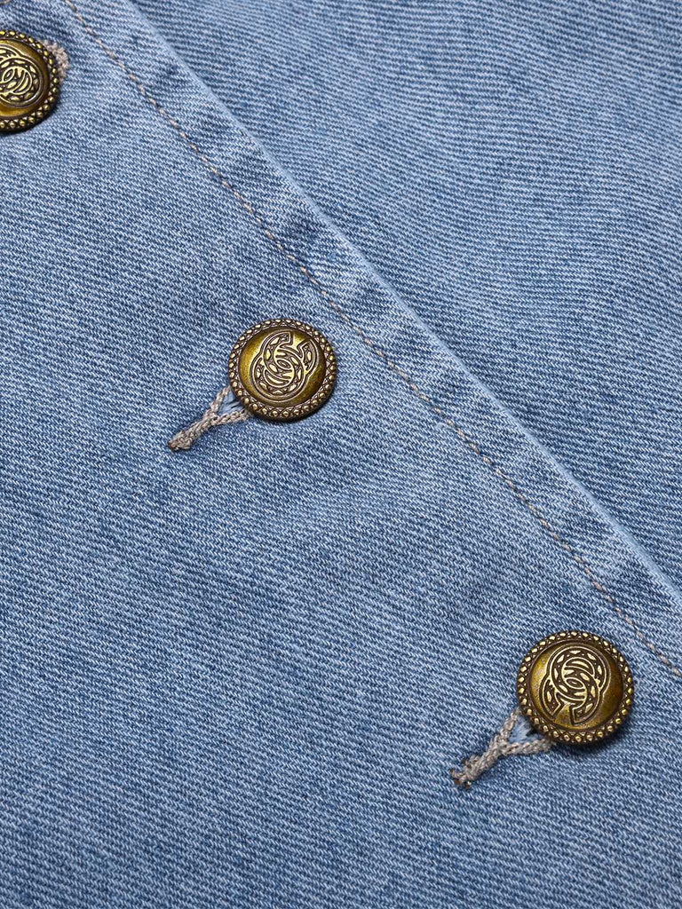 Gilet en jean bleu à boutons vintage des années 40