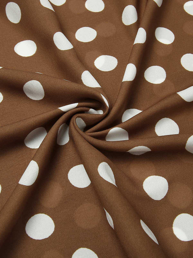 [Pré-vente] Robe marron à pois avec poches et boutons à revers des années 40