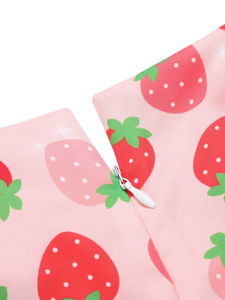 [Pré-vente] Combishort rose à col en cœur avec nœud fraise des années 40