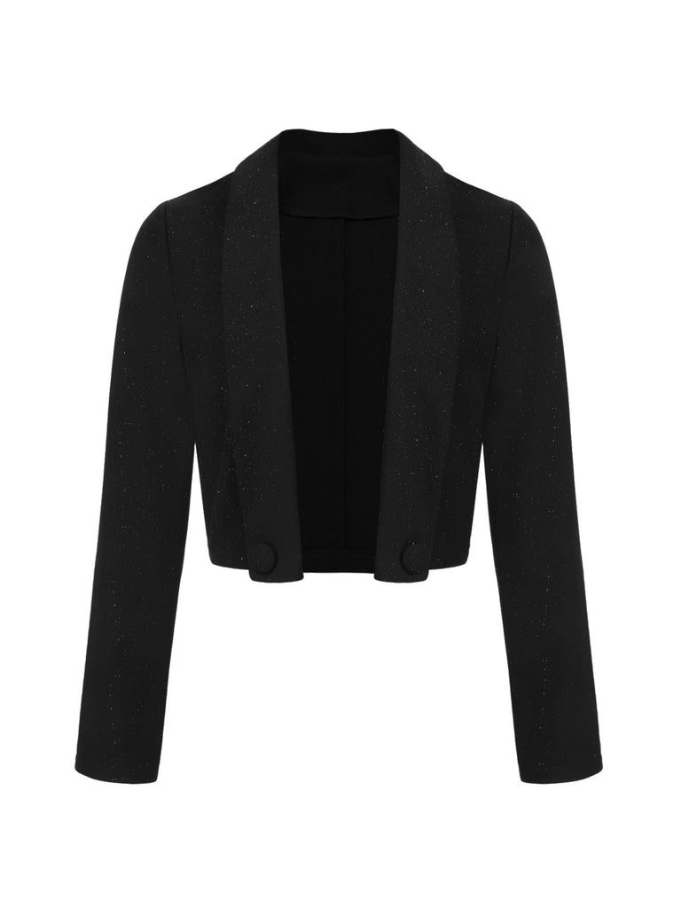 [Pré-vente] Cardigan court noir à revers pailleté uni des années 1950