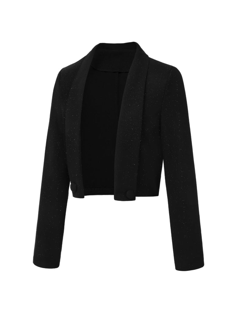 [Pré-vente] Cardigan court noir à revers pailleté uni des années 1950