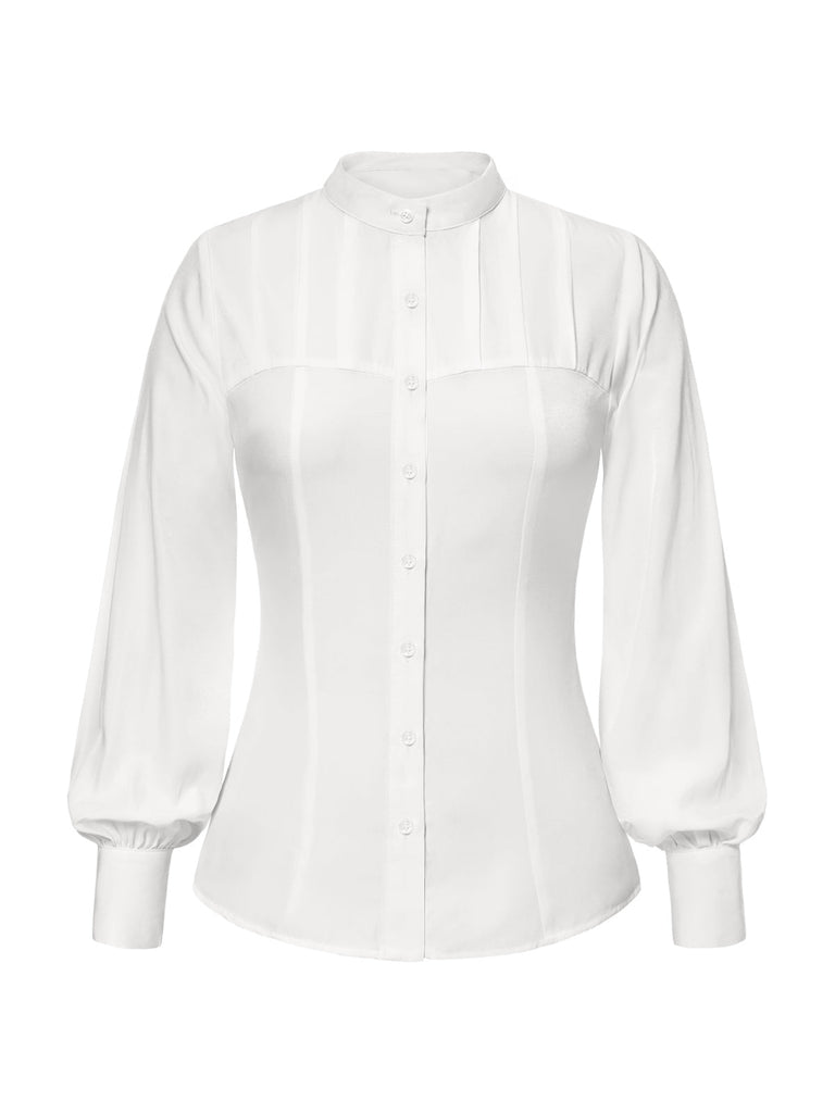 [Pré-vente] 2PCS chemisier plissé blanc et robe boutonnée bleue des années 40