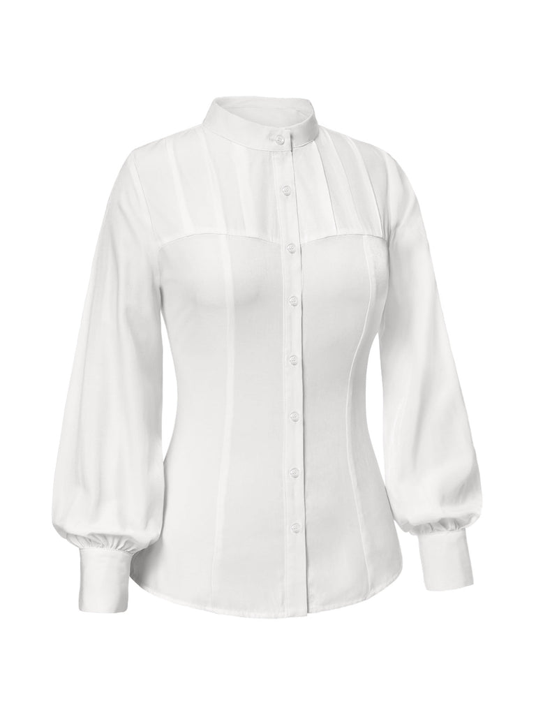 [Pré-vente] 2PCS chemisier plissé blanc et robe boutonnée bleue des années 40