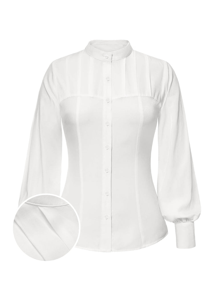 [Pré-vente] 2PCS chemisier plissé blanc et robe boutonnée bleue des années 40