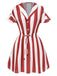 Robe rayée rouge et blanche à revers des années 1950