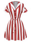 Robe rayée rouge et blanche à revers des années 1950