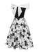 [Pré-vente] Robe noire et blanc à épaules dénudées à fleurs des années 1950