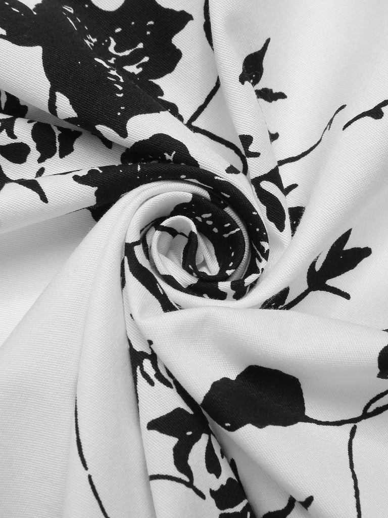 [Pré-vente] Robe noire et blanc à épaules dénudées à fleurs des années 1950