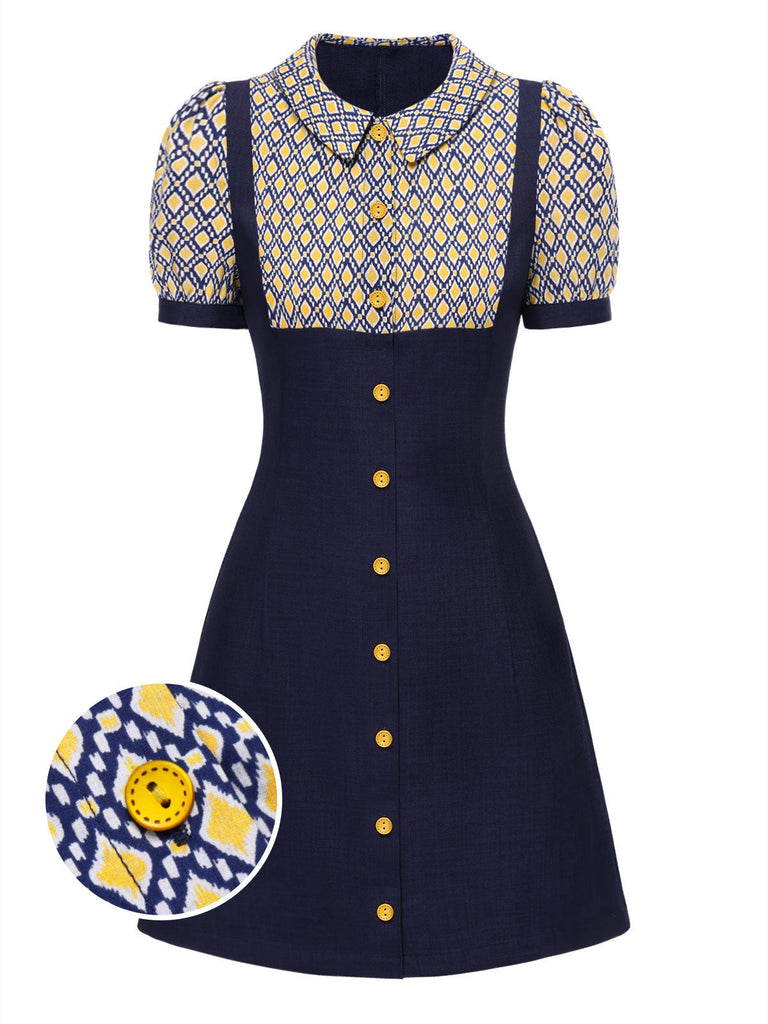 [Prévente] Robe bleue carreaux argyle col claudine des années 1960