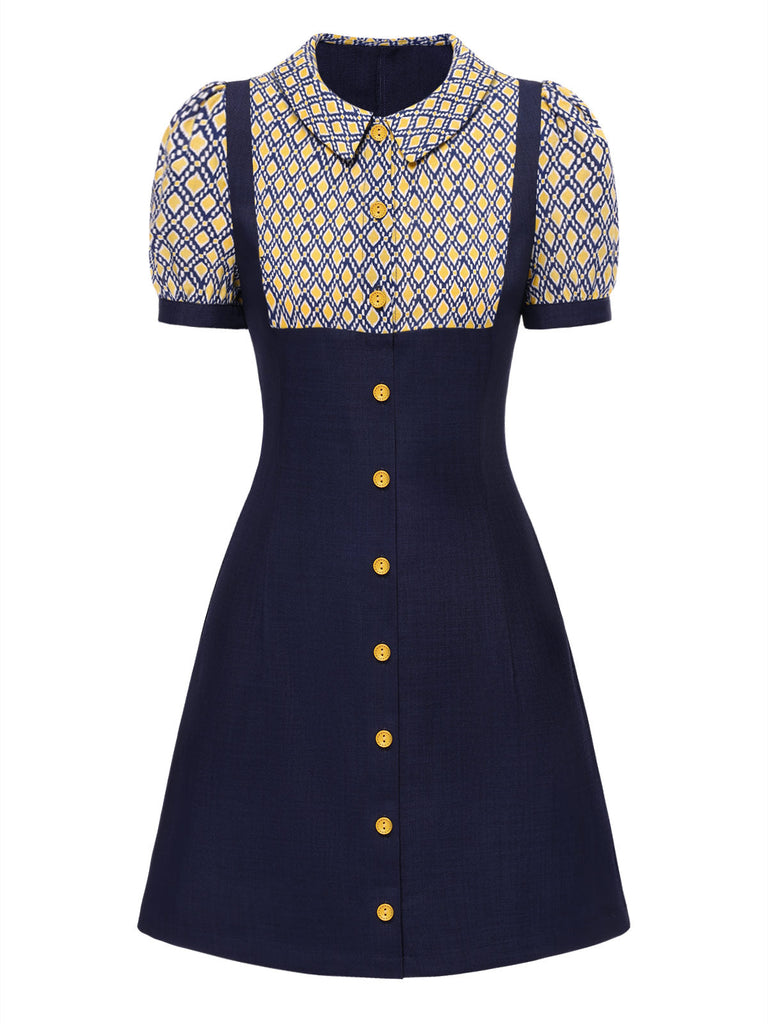 [Prévente] Robe bleue carreaux argyle col claudine des années 1960