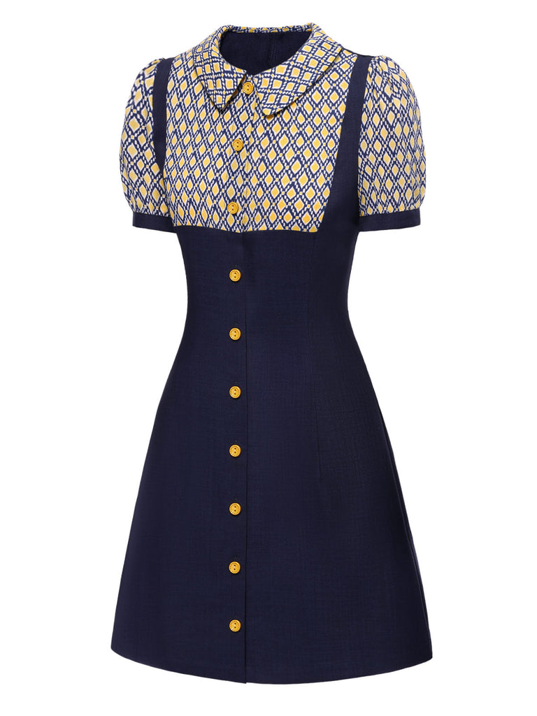 [Prévente] Robe bleue carreaux argyle col claudine des années 1960