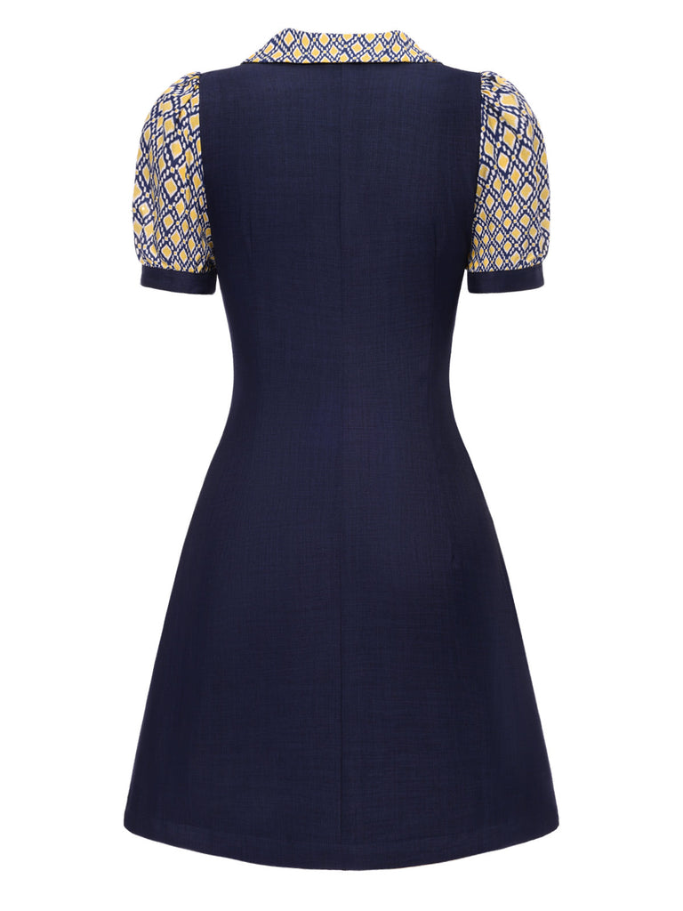 [Prévente] Robe bleue carreaux argyle col claudine des années 1960