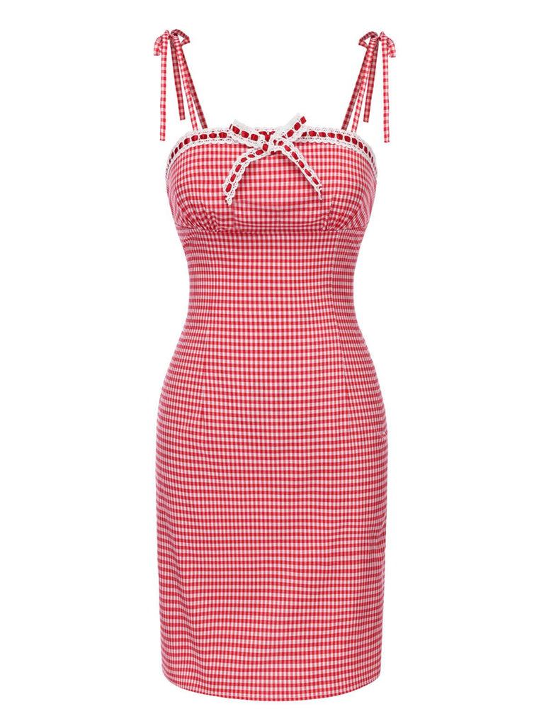 [Prévente] Robe rouge à carreaux berger à nouer avec ceinture des années 1960