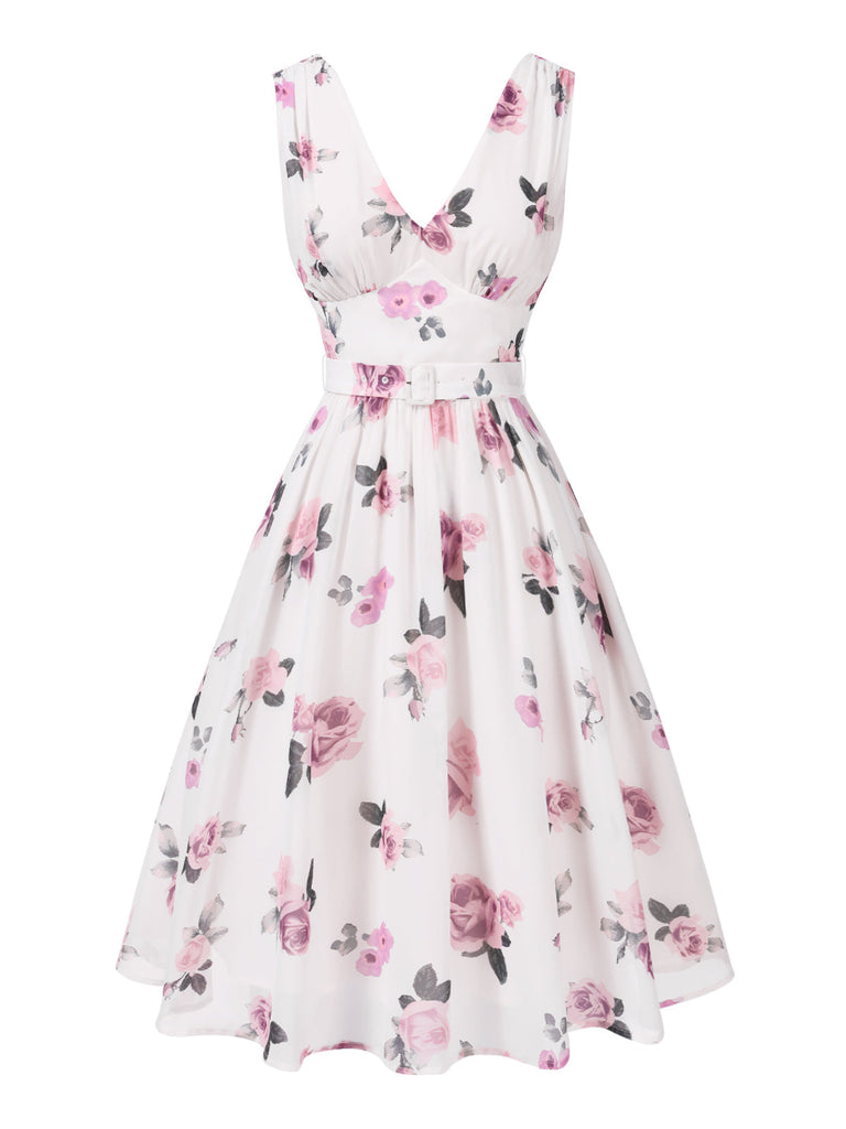 [Prévente] Robe rose en mousseline de soie roses col V profond des années 1940