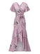 Robe sirène rose à manches évasées et fleurs des années 1930