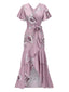 Robe sirène rose à manches évasées et fleurs des années 1930