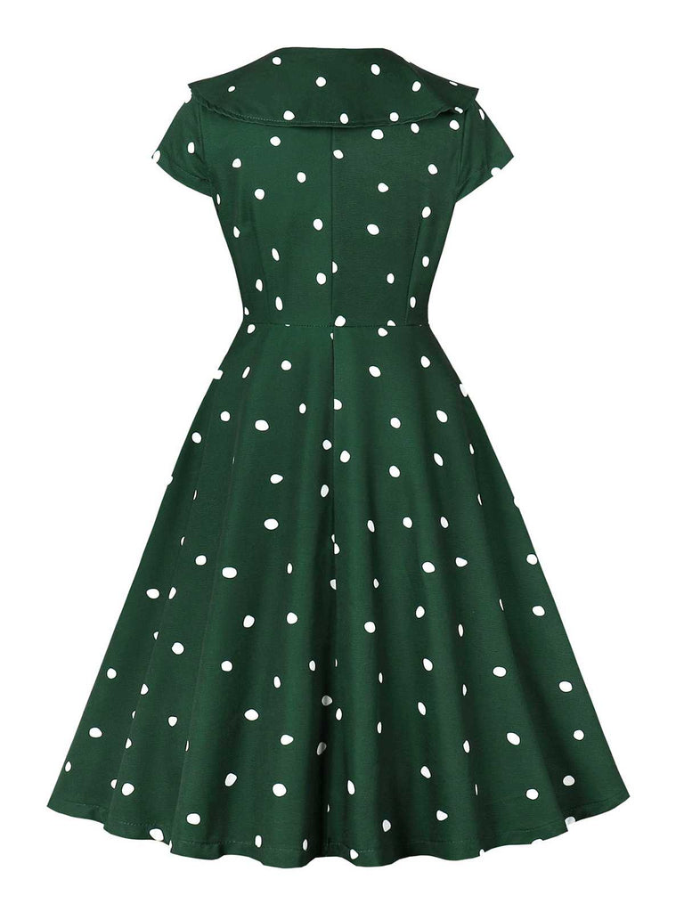 Robe verte à pois et col claudine des années 1950