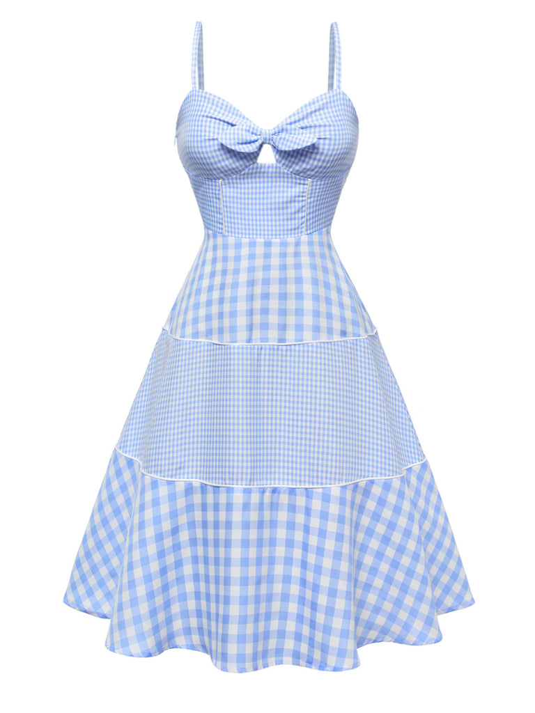 [Prévente] Robe à carreaux vichy bleu avec nœud des années 1950