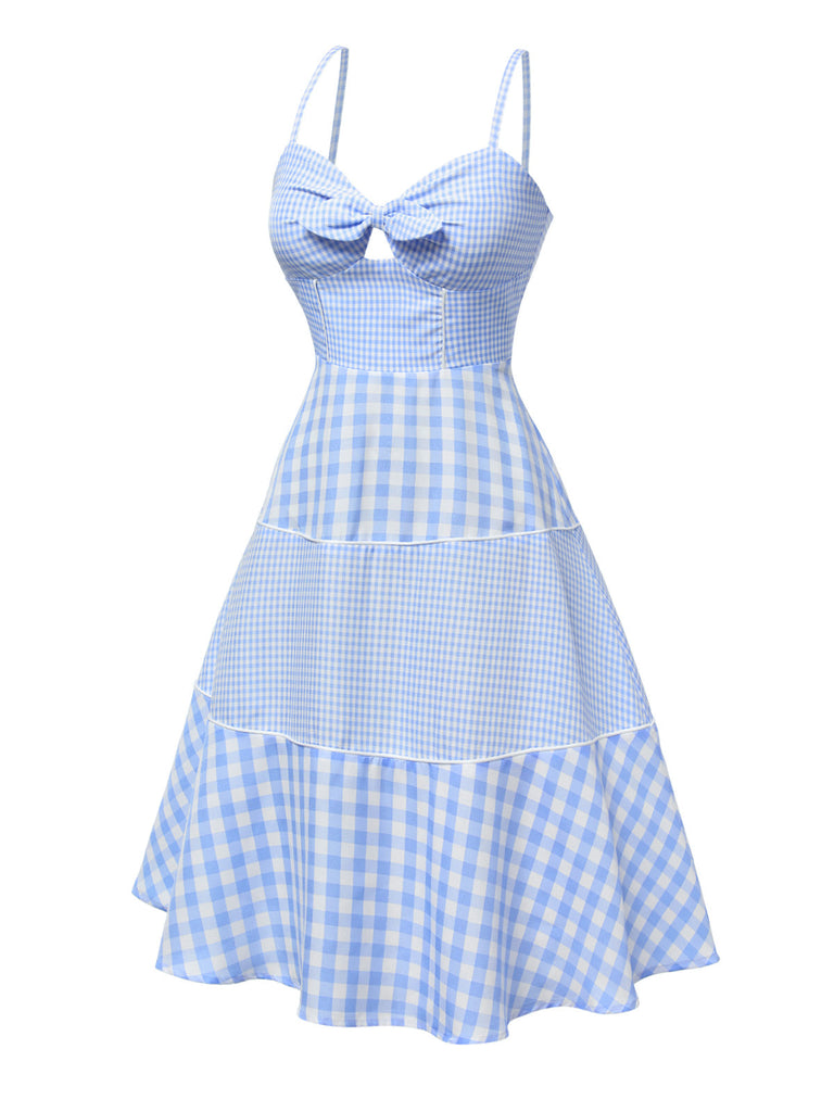 [Prévente] Robe à carreaux vichy bleu avec nœud des années 1950