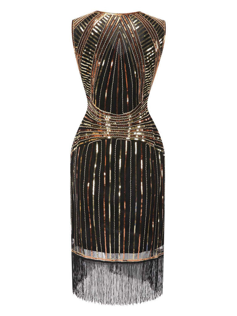 [Pré-vente] Robe noire à paillettes et pompons aux lignes symétriques des années 1920