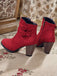 Bottes à talons hauts en flanelle vintage rouge vin