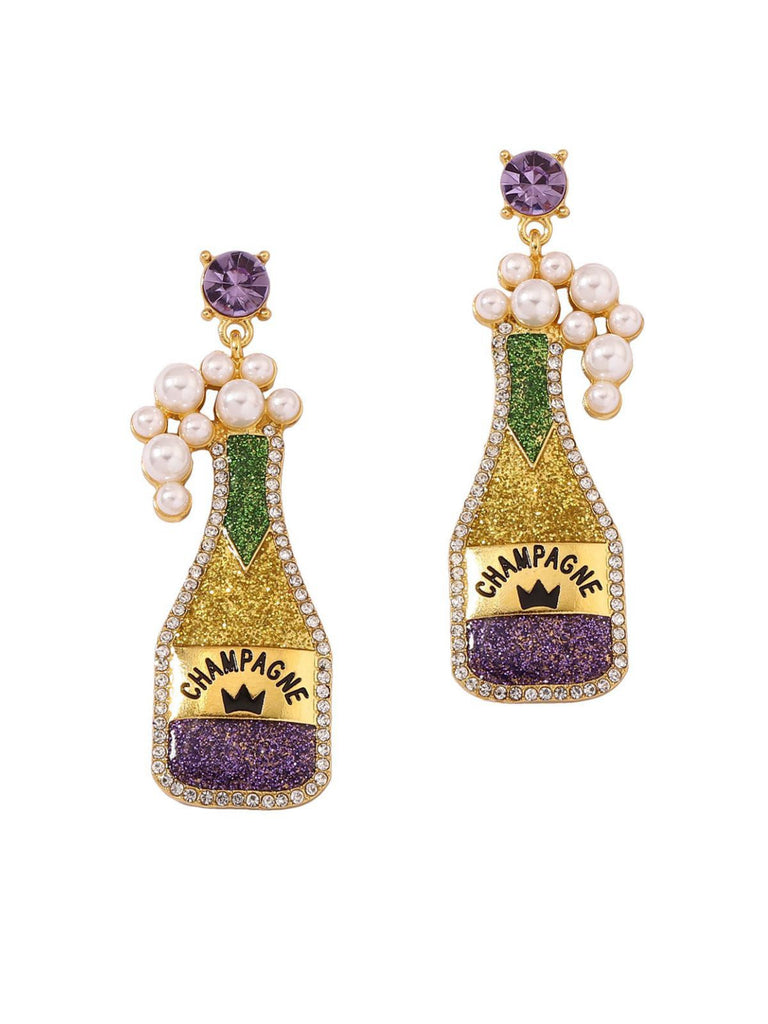 Boucles d'oreilles en perles de bouteille de champagne de carnaval