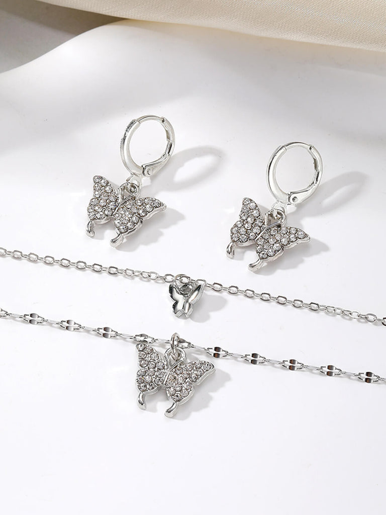 Ensemble collier et boucles d'oreilles papillon en strass