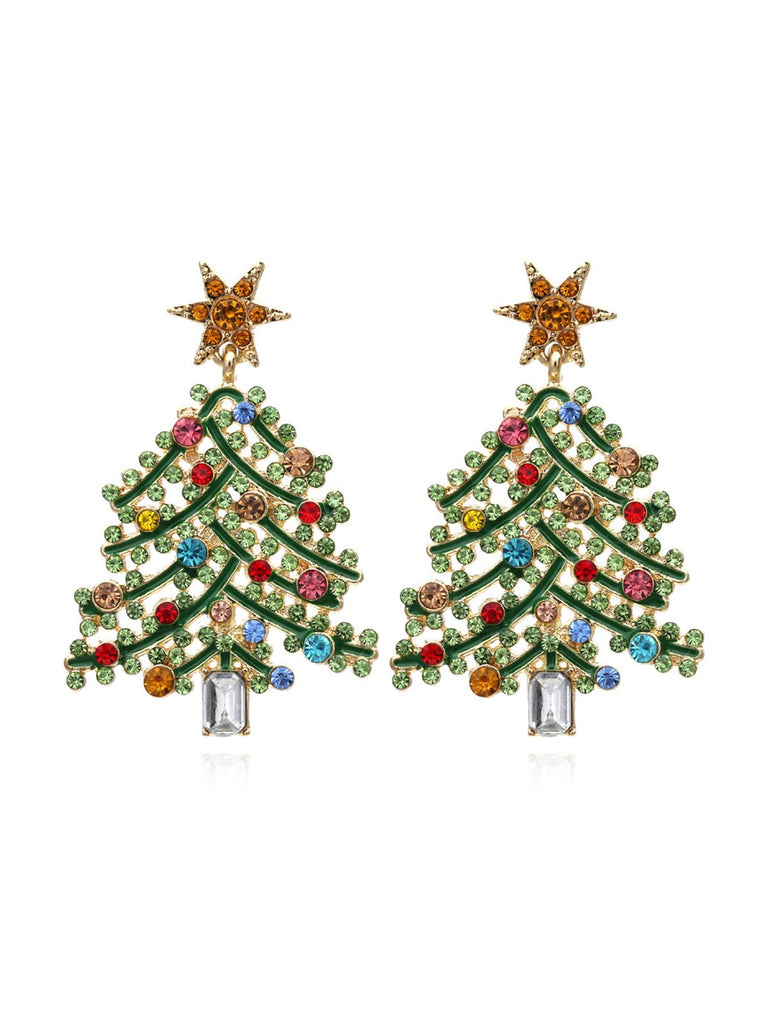 Boucles d'oreilles sapin de Noël vert strass