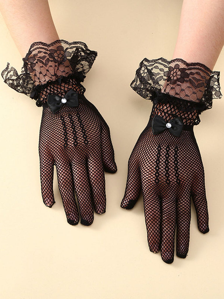 Gants vintage en dentelle avec nœud solide