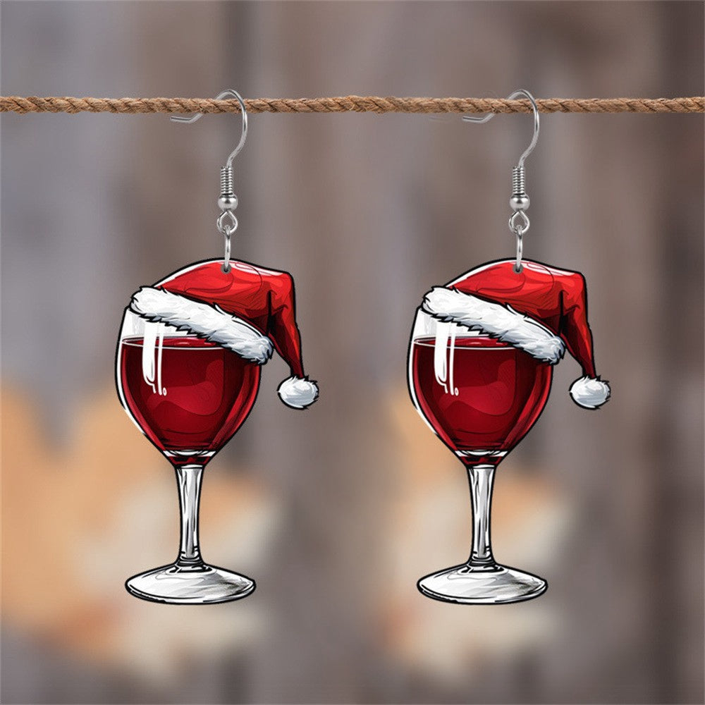 Boucles d'oreilles pendantes en forme de verre à vin de Noël