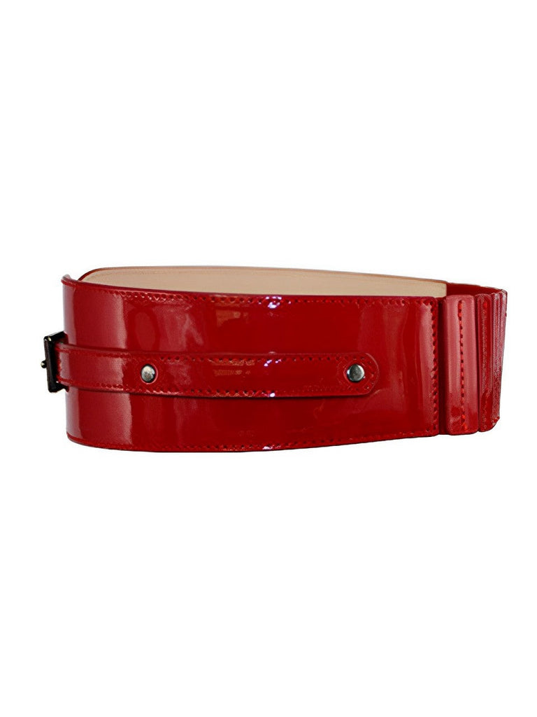 Ceinture large vintage en cuir verni avec boucle