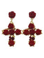 Boucles d'oreilles croix en cristal rose rouge 3D