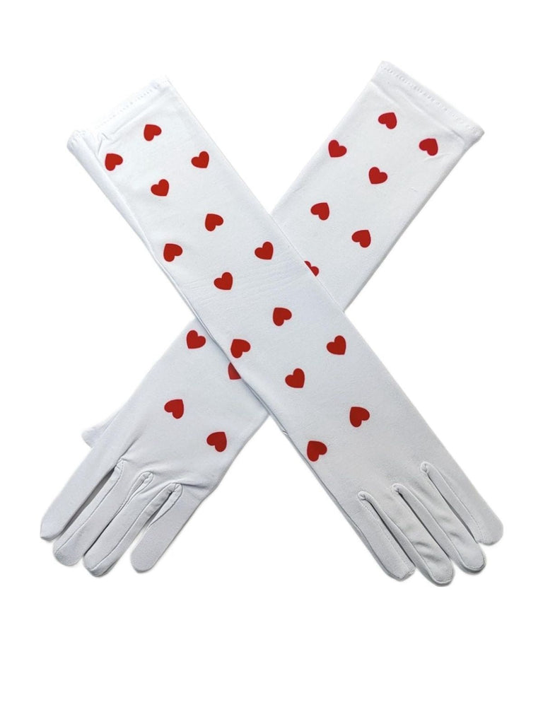 Gants longs aux coudes avec coeurs blancs vintage