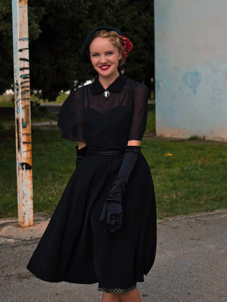 Robe Swing Vintage Année 50 Noire Châle Rétro Soirée