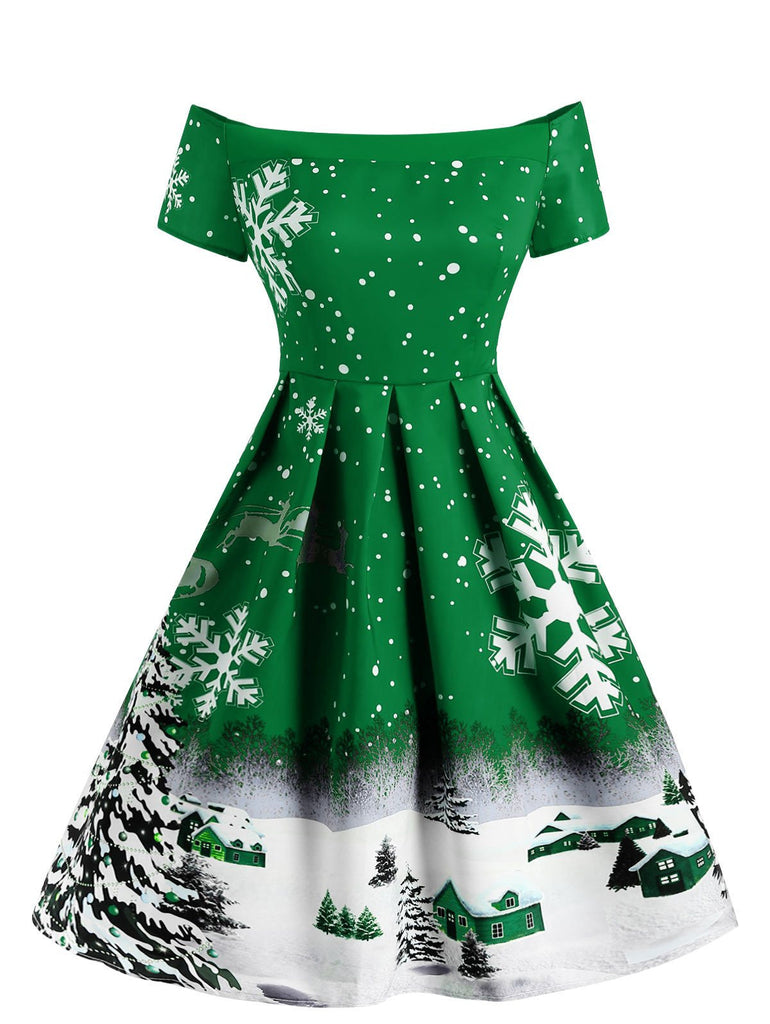 Robe verte à épaules dénudées style Snowfall des années 1950