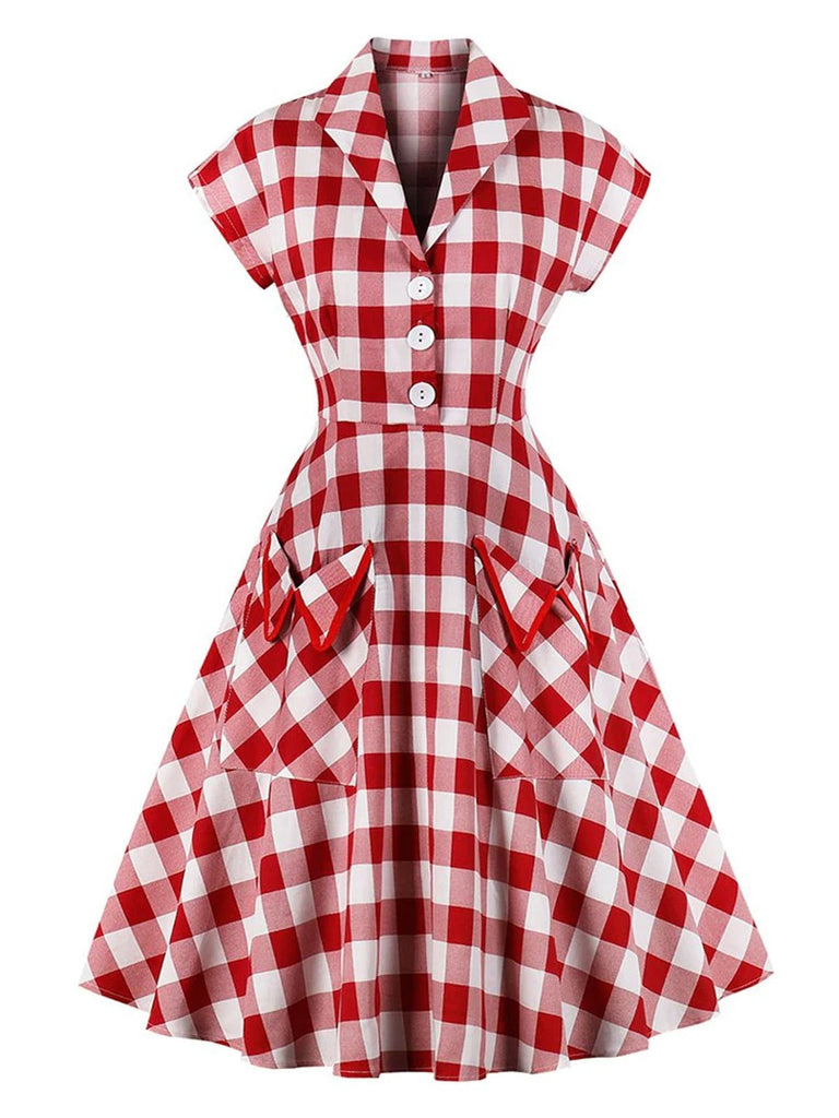 Robe Rockabilly Rouge Balançoire Vintage Années 50 à Carreaux et ensemble d'accessoires