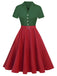 Robe boutonnée de Noël verte et rouge des années 1950