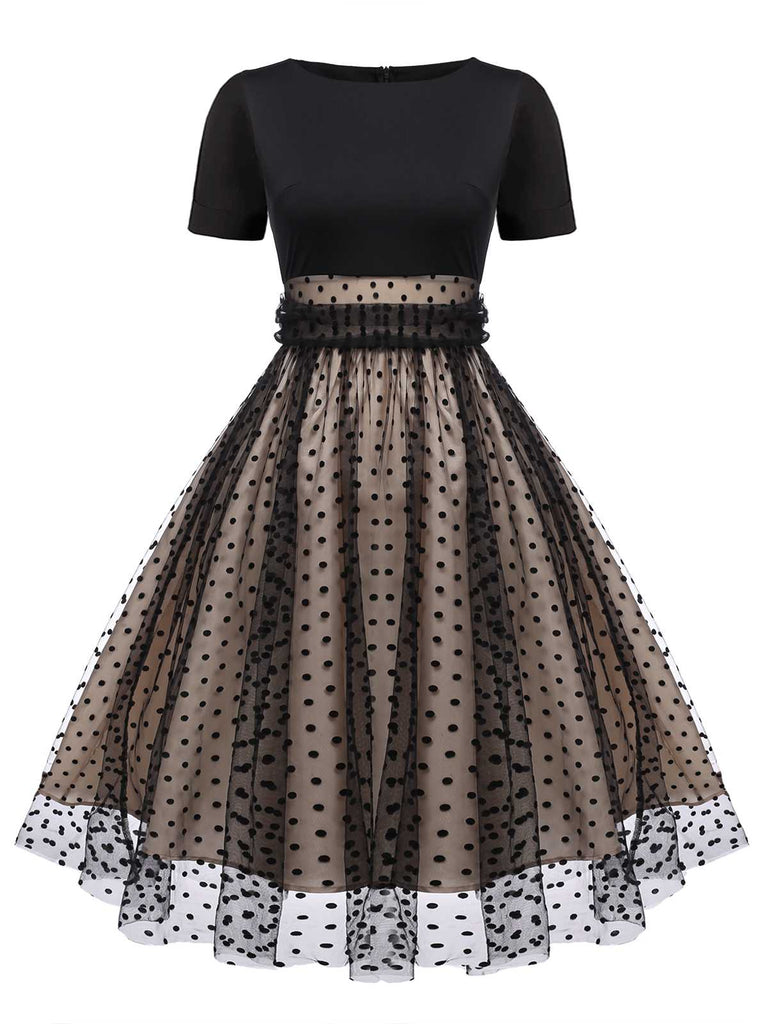 [Prévente] Robe Swing Vintage Année 50 Noire à Pois de Cœur Cocktail Pin Up