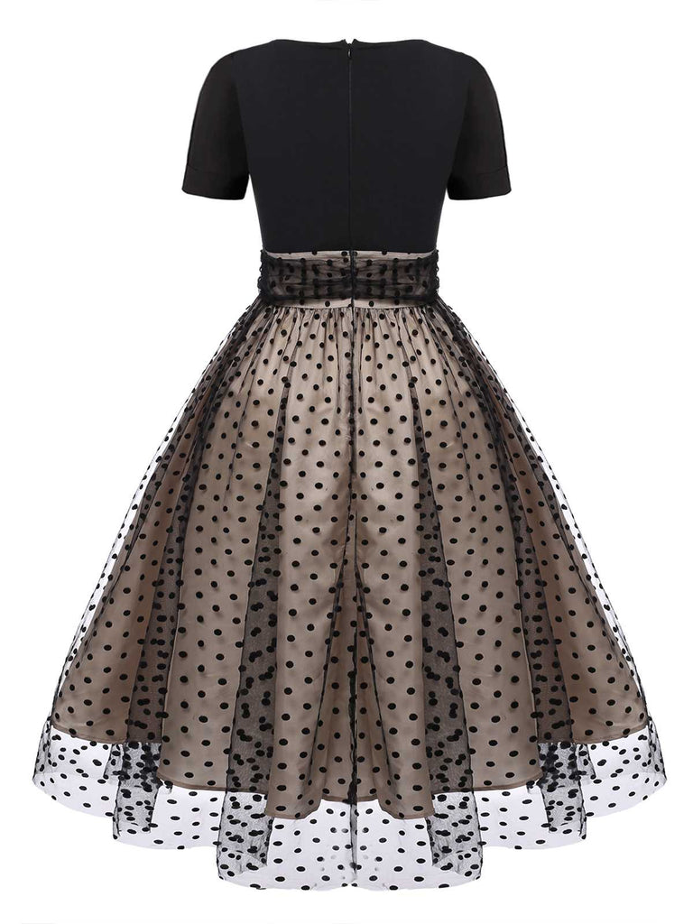 [Prévente] Robe Swing Vintage Année 50 Noire à Pois de Cœur Cocktail Pin Up