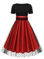 Robe trapèze vintage à pois rouge des années 1950 Cocktail