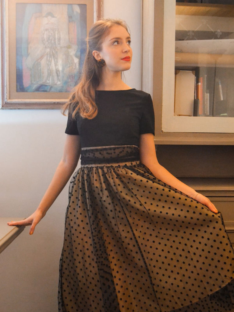 Robe Swing Vintage Année 50 Noire à Pois Cocktail Pin Up