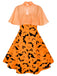 Robe Swing Années 50 avec Cape Chauve-Souris Orange Halloween